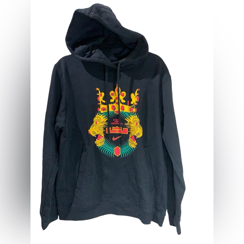Nike LeBron James Crowned Lion Pullover Hoodie Blk/Gold/Red EUC Men's M